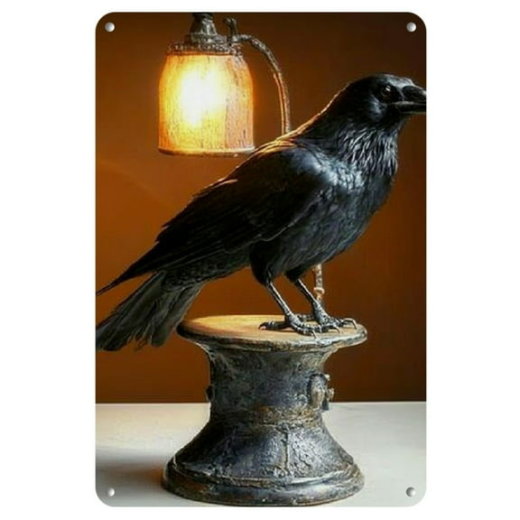Vintage Metal Crow Wall Art with Warm Light, 8x12 Inch - Stylish Iron Decor for Home, Office, Bar, and Modern Interiors, Wall Decor