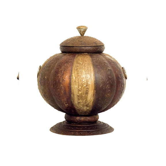 Vintage Metal Decorative 24" Tall Round Vase With Lid | Copper Gold Color Decorative Pot Conatiner | Traditional Colonial Large Shelf Decor