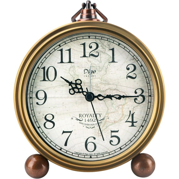 Vintage Metal Desk Clock - Small Silent Non-Ticking, Battery Operated Table Clock for Bedroom, Office & Living Room Decor (Gold)