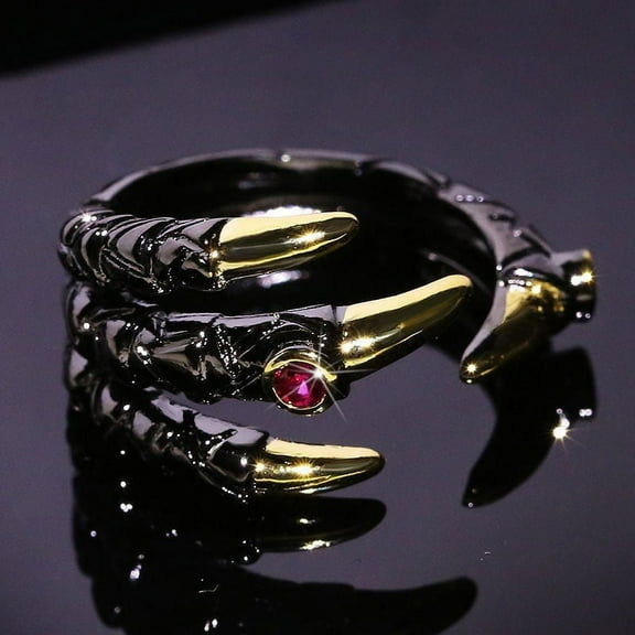 Vintage Metal Dragon Claw Ring for Men Personality Punk Two Tone Inlaid Pink Zircon Demon Ring Party Jewelry