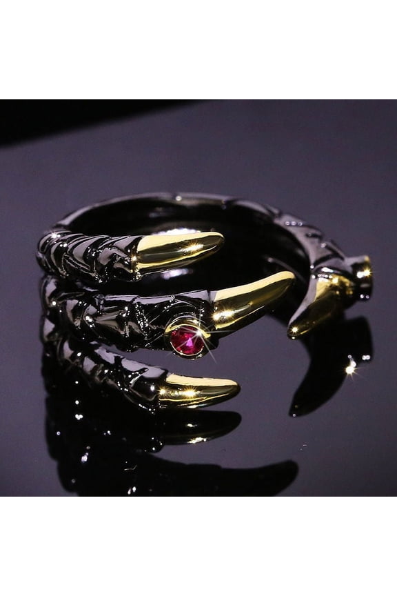 Vintage Metal Dragon Claw Ring for Men Personality Punk Two Tone Inlaid Pink Zircon Demon Ring Party Jewelry