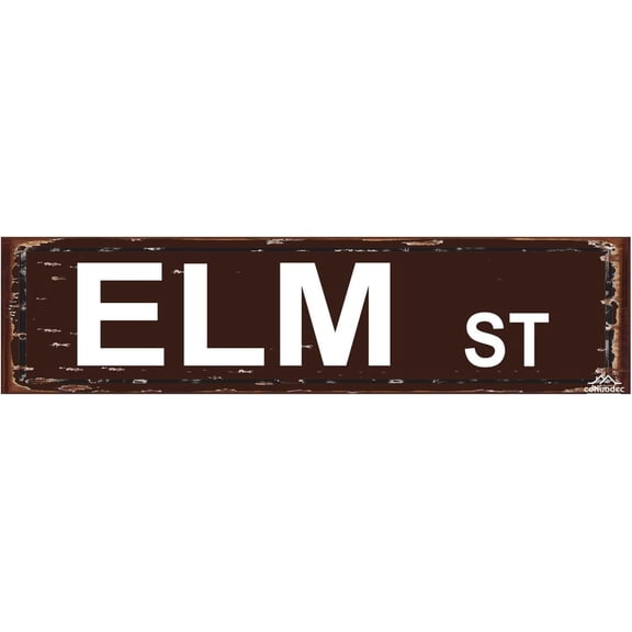 Vintage Metal Elm Street Sign 4x16 Inch Rustic Brown Wall Decor Retro Novelty Name Plate Plaque for Door Patio Garden Bar Farmhouse and Garage