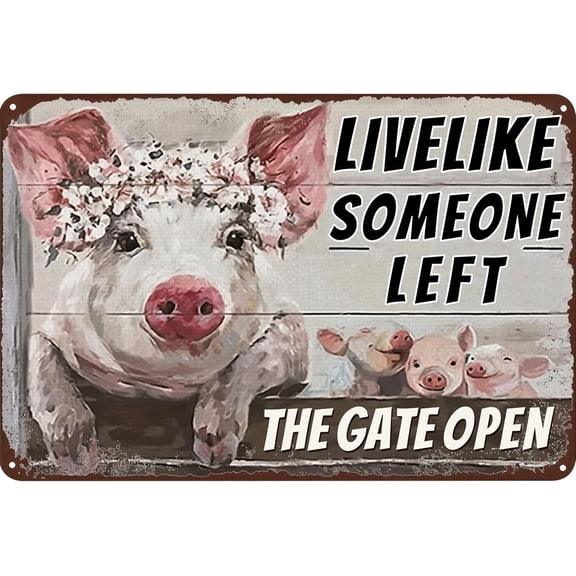 Vintage Metal Farm Sign Funny Pig Wall Decor Tin Sign for Home Kitchen Bedroom or Fence 8x12 Inches