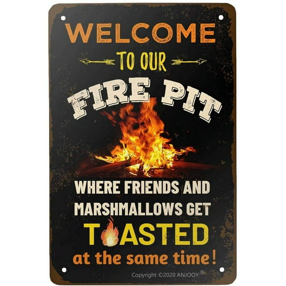 Vintage Metal Funny Camping Tin Sign - Welcome To Our Fire Pit Where Friends And Marshmallows Get Toasted -Outdoor Porch Patio Kitchen Garden Poster Retro Decor Art 8x12 Inch