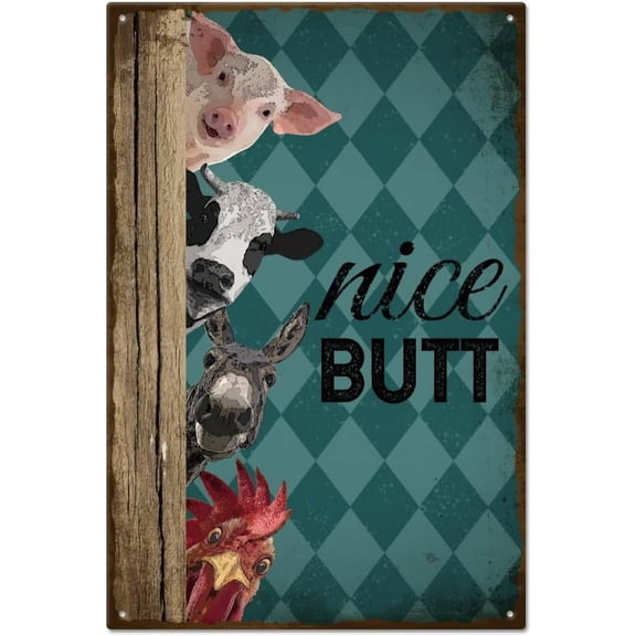 Vintage Metal Funny Farm Animals Tin Sign Plaque Poster 812inch Retro Pig Chicken Cow Metal Wall Decorative Tin Signs for Home Kitchen Bar Coffee Shop Club Orchard Decoration DIY