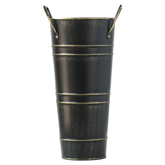 9inch Galvanized Metal Vases with Handles Farmhouse Decorative Metal Container for Flowers, Rustic Metal Bucket Planters for Wedding Decor (Black)