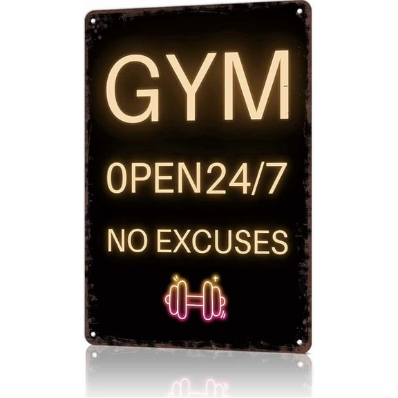 Vintage Metal Gym Sign 24/7 Workout Room Retro Tin Fitness Plaque Inspirational Wall Decor 8x12 Inches