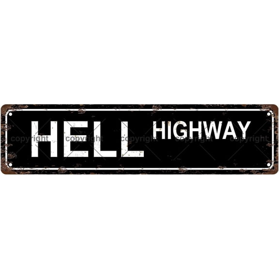 Vintage Metal Halloween Tin Sign Hell Highway Wall Decor for Bar Man Cave Game Room 16 x 4 Inches