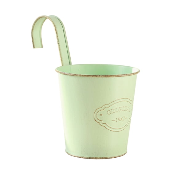 Vintage Metal Hanging Flower Pot, Detachable Hook Railing Planter, Balcony Fence Bucket For Succulent Herb Plants(Light Green)