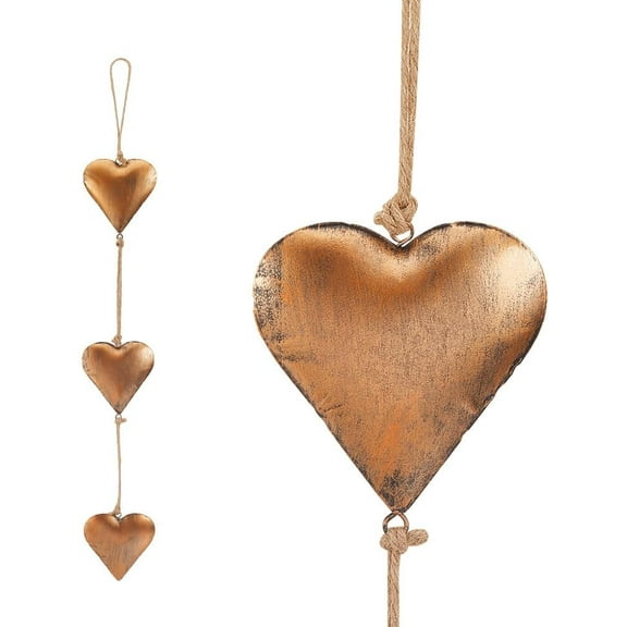 Vintage Metal Heart Wall Art 26.7 Inch Gold Iron Valentines Hanging Ornament Antique Rustic Farmhouse 3D Love Hearts Shaped Sign Pendants with Rope for Home Bedroom Office Indoor Outdoor