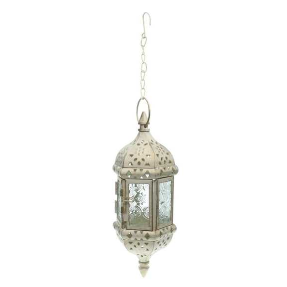 Vintage Metal Hollow Hanging Candle Glass Candle Lanterns Hanging Candlesticks With Chain For Wedding Party Home Garden Decoration White