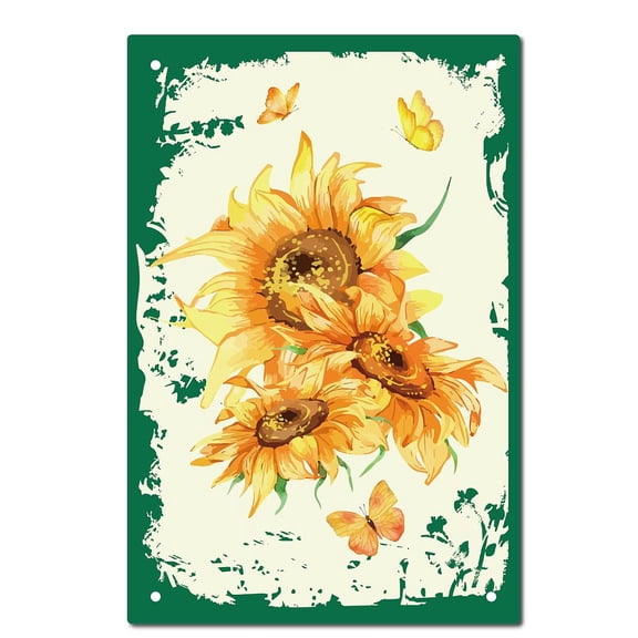 Vintage Metal Iron Tin Sign Poster Wall Decor for Bars Restaurants Cafes Pubs Vertical Rectangle Sunflower Pattern 300x200x2.2mm diy