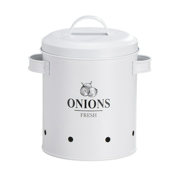 Vintage Metal Kitchen Storage Tin - For Vegetables (Potatoes/Onions/Garlic), Ventilation Holes, Keeps Produce Fresh