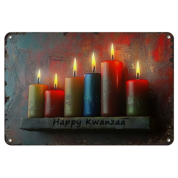 Vintage Metal Kwanzaa Celebration Sign - Religious & Multicultural Wall Hanging Plaque, Waterproof & Weather Resistant, Pre- drilled, Multipurpose Decor for Home, Garden, Cafe