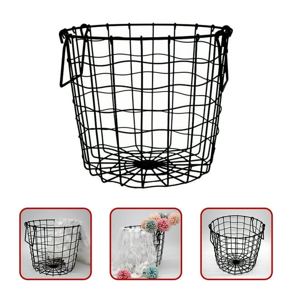 Vintage Metal Laundry Basket Storage Bin Basket Hamper Clothes Organizer Rustic Farmhouse Decor