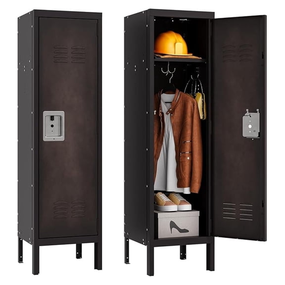 Vintage Metal Locker with ,Lockable 1 Door Storage Locker, Black Single Lockers for Employees,Steel Locker for Home, Office,Gym,Old School Lockers Storage