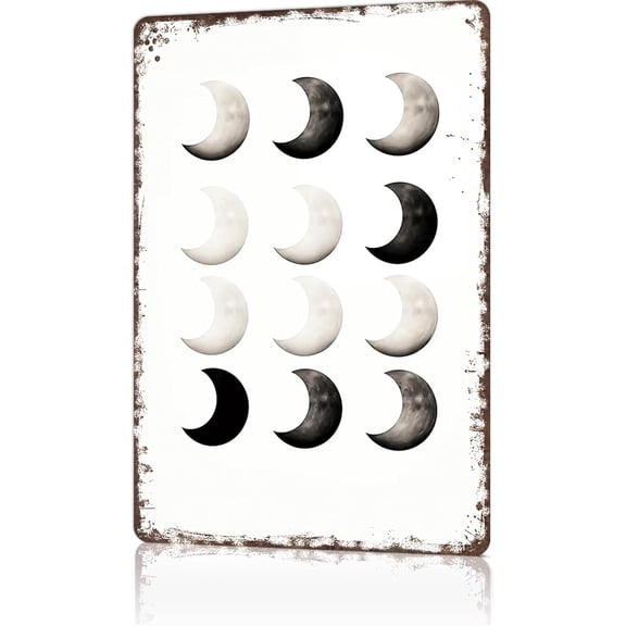 Vintage Metal Moon Phases Grid Wall Art Tin Sign Poster for Home Bedroom Man Cave Office Decor, 8 x 12 Inch