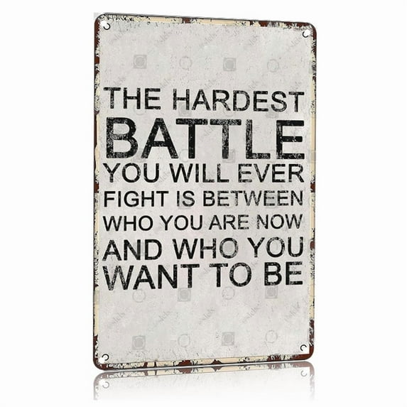 Vintage Metal Motivational Poster The Hardest Battle Gym Wall Art 8x12 Inch Aluminum Sign Inspirational Quote Home Office Garage Decor Fitness Man Cave