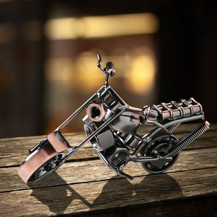 Vintage Metal Motorcycle Sculpture Handcrafted Iron Art Decor for Home Office TV Cabinet Shelf Display