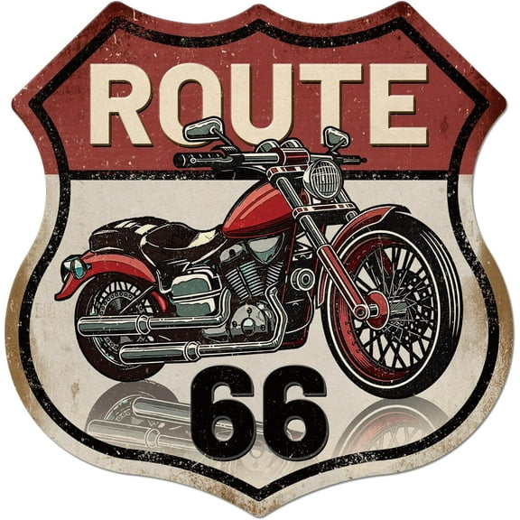 Vintage Metal Motorcycle Tin Sign Retro "Route 66" Shield Metal Wall Decor Funny Decorative Tin Sign Art Plaque Poster Man Cave Wall Decor 12.1x12inch for Home Garage Bar Club Decoration