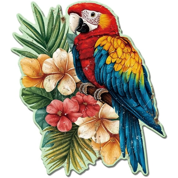 Vintage Metal Parrot and Flower Tin Sign Retro Tropical Bird Plaque Poster Metal Wall Decorative Tin Signs DIY