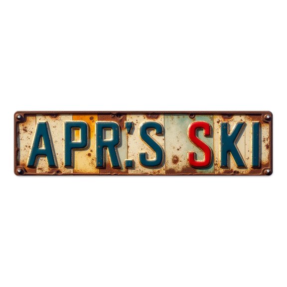 Vintage Metal Piece 16*4 in Rusted License Plate Style Tin Signs"APR'S SKI text on weathered background" mens wall decor beach posters wall plaques garage embossed letters