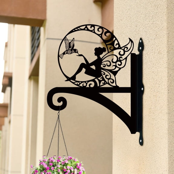 Vintage Metal Plant Hangers Outdoor Black Heavy Duty Bird Feeder Stand, Fence Wall Mounted Hanging Plant Bracket Flower Pot Hanger Wind Chime Decorative Bracket