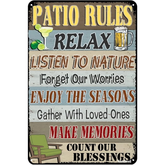 Vintage Metal Plaque Sign Patio Rules Tin for Home Bar Pool Kitchen Pub Wall Outdoor Decor Signs 12x8 Inches