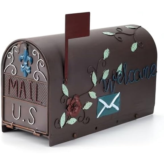 Vintage Metal Post-Mount Mailbox, Decorative Mailboxes for Outside with Floral & Welcome Design$$Tools & Hardware Other