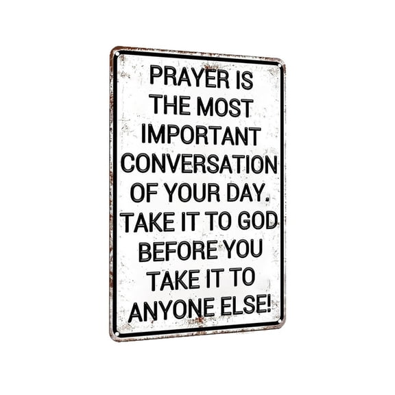 Vintage Metal Prayer Wall Sign, Inspirational Religious Iron Plaque Decor for Home Church Office, Rustic Faith Wall Art with Bible Verses, 11.81x7.87 Inches White