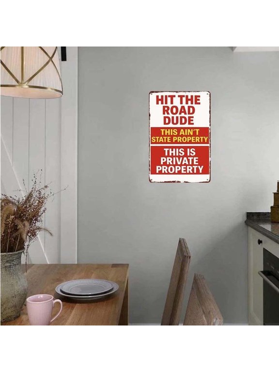 Vintage Metal Private Property Sign 12x8 Inch Rustic Wall Decor with Distressed Finish, Funny Warning Sign for Outdoor Gate, Fence, Garage, Man Cave, Shed, Farmhouse, Workshop and Home Office Decor