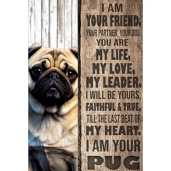 Vintage Metal Pug Affection Tin Sign Retro Wall Decor for Home Coffee Bar Funny Aluminum Sign 8x12 Inch