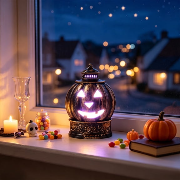 Vintage Metal Pumpkin Lantern, Led Hanging Halloween Decor with Dual-Color Glow for Yard, Table, Window, and Fall Party Display, Gold