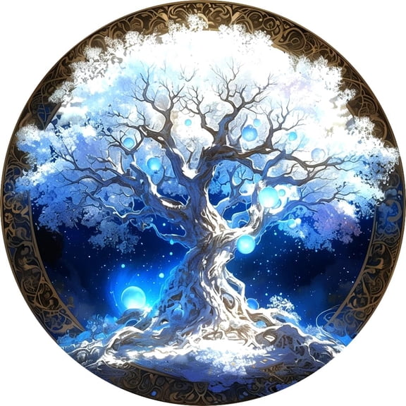 Vintage Metal Round Aluminum Hanging Sign 8x8 Inch Tree of Life Mandala Wall Decor for Front Door Porch Living Room Bedroom