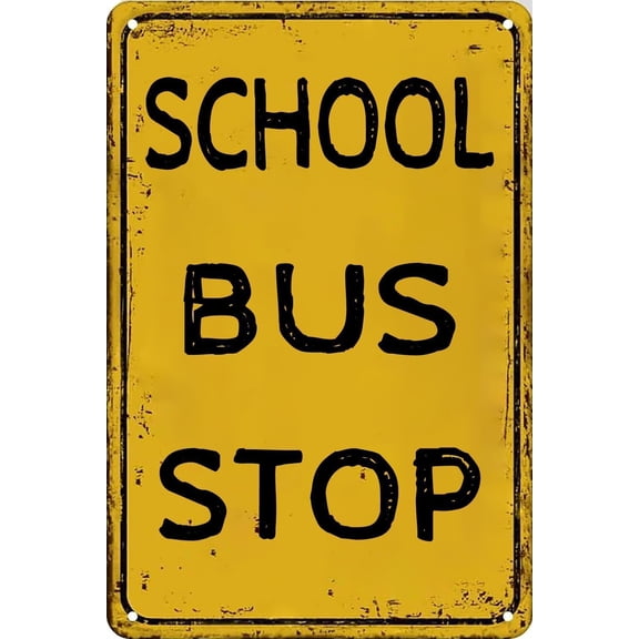 Vintage Metal School Bus Stop Tin Sign Retro Wall Decor for Home Yard Outdoor Road 12 x 8 Inch