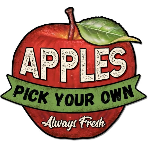 Vintage Metal Shape Tin Sign 10.6x9.6inch Apples Always Fresh Pick Your Own Retro Plaque Poster Metal Wall Decorative Tin Signs for Home Kitchen Restaurant Coffee Shop Club Bar