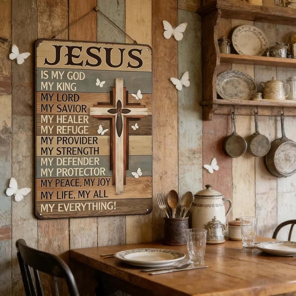 Vintage Metal Sign 8x12 Inch, Private Property No Trespassing Sign for Outdoor Gate and Indoor Wall Decor, Funny Religious Metal Wall Art with Pre-Drilled Holes, Rustic Farmhouse Home Gift