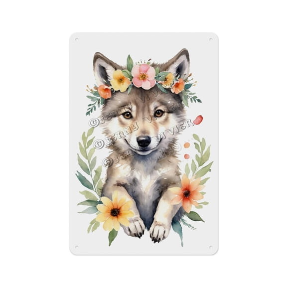 Vintage Metal Sign, Aluminum, 8 x 12 Inches, Cute Wolf Artwork, Adds a Wild Element to Your Living Room, Bedroom, or Office, Great for Animal Lovers and Nature Decor