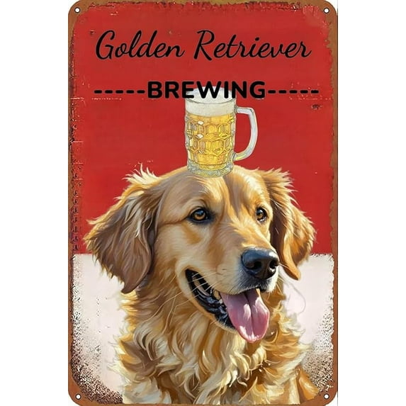 Vintage Metal Sign Aluminum Sign 8x12 inch Golden Retriever Brewing Tin Sign Retro Wall Decor for Home, Cafe, and Garden for Home Decor