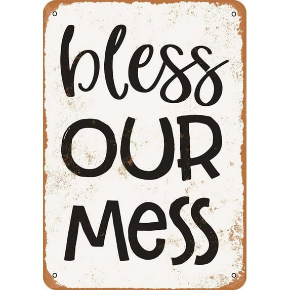 Vintage Metal Sign Bless This Hot Mess Tin Sign Aluminum Sign Christmas Decor Retro Wall Decor for Home Coffee Bar 8x12 inch.