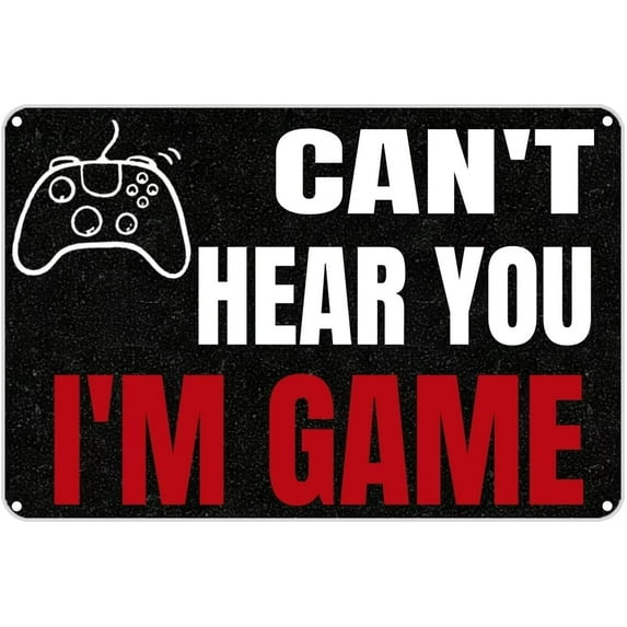 Vintage Metal Sign CAN’T HEAR YOU, I’M GAME Tin Sign Christmas Decor Retro Wall Decor For Home Coffee Bar Funny Aluminum Sign,8×12 inch
