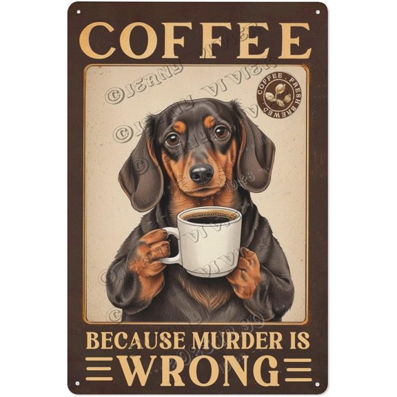 Vintage Metal Sign Dachshund Coffee Poster Funny Wall Art for Kitchen Bathroom Coffee Bar Sarcastic Quote Tin Sign for Dog Moms, Cafe Decor, Man Cave, Pub & Lounge 12x16 inch