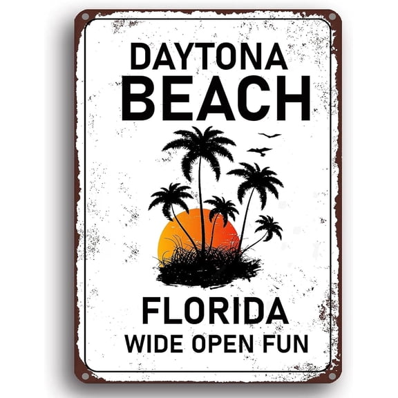 Vintage Metal Sign Daytona Beach Florida Wide Open Fun Retro Wall Decor Beach Sunset Retro Tin Plaque for Cafe Bar Pub Home Beer Decoration 8x12 inch