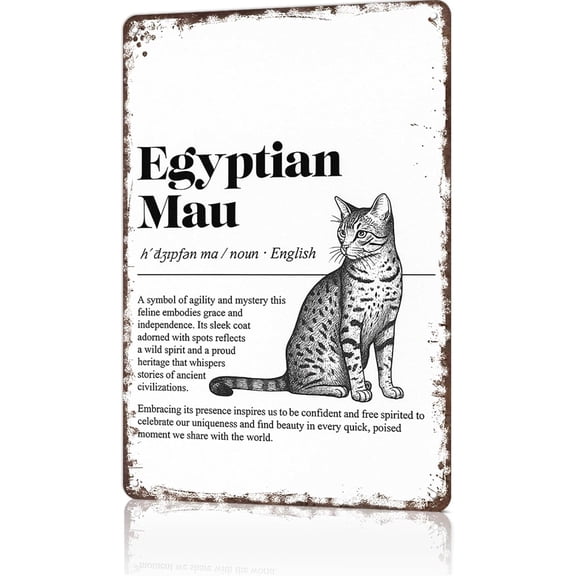 Vintage Metal Sign Egyptian Mau Cat Definition Wall Art Tin Poster for Home Office Man Cave 8x12 Inch