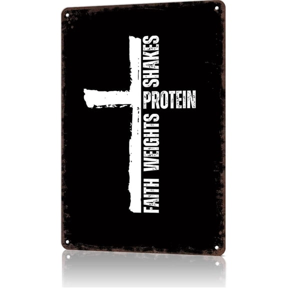 Vintage Metal Sign Faith Weights Protein Shakes Workout Room Signs Retro Tin sign For Gym Workout Posters Fitness Plaque Inspirational Wall Decor 8x12 Inches