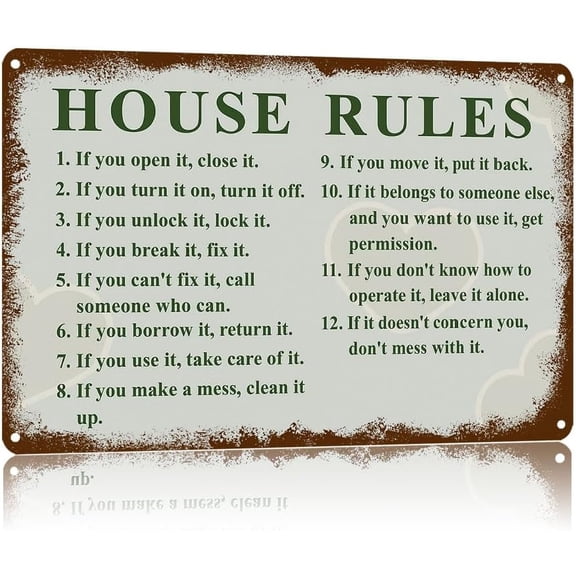 Vintage Metal Sign House Rules,Text Art Poster Home Wall Decor, Suitable For Walls, Doors, And FencesAluminum Printed Plaque 812Inch