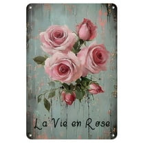 Vintage Metal Sign - "La Vie en Rose", Shabby Chic Pink Roses Wall Art, Rustic Decor for Kitchen, Bar, Club, Garage, Garden, Home - No Power Required, 8x12 Inches, Metal Wall Art Decor