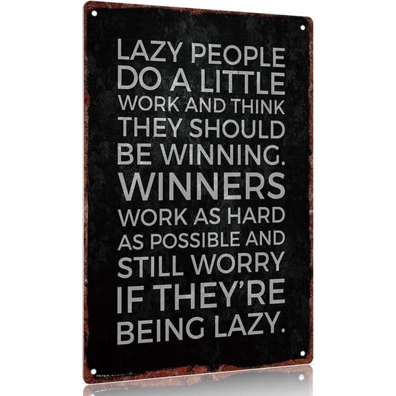 Vintage Metal Sign"Lazy People Vs Winners Motivational Tin Sign - 12x8inch Wall Decor For Home Office Gym"