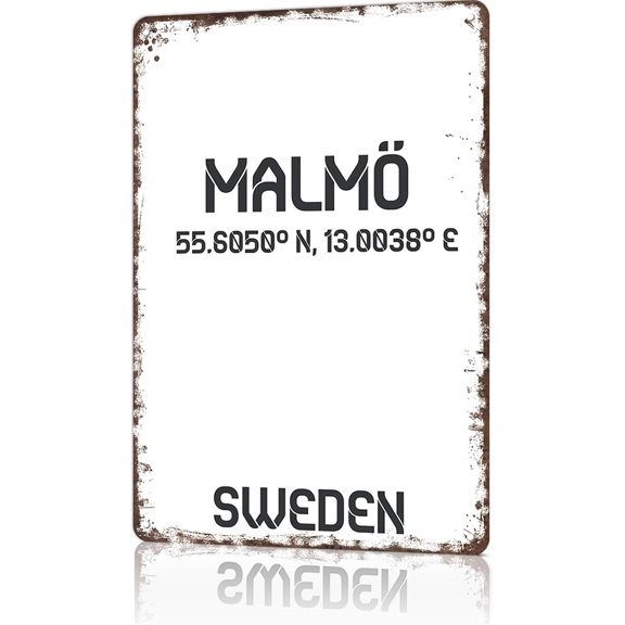 Vintage Metal Sign Malm? Sweden Typography Tin Signs For Man Cave, Garage, Living Roome, Cafe And Pub Wall Decor 8 X 12 Inch Funny Sign