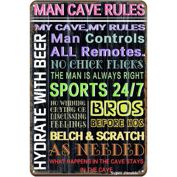 Vintage Metal Sign Man Cave Rules Tin Sign Vintage Wall Decor for Home Game Room Bar Office Decor 12x8 Inches